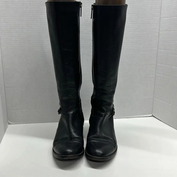 Aquatalia Boots Leather Tall Riding Quilted Horse Bit Side Zip Up Black Size 7 - Picture 2 of 12